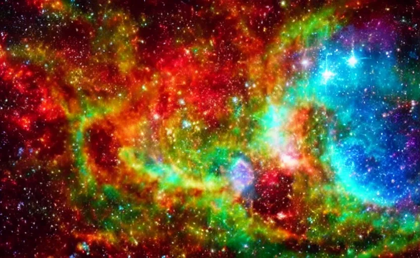 Image similar to A view across a sea of stars, cosmic colors, supernova explosion in the sky, fantastic, magical