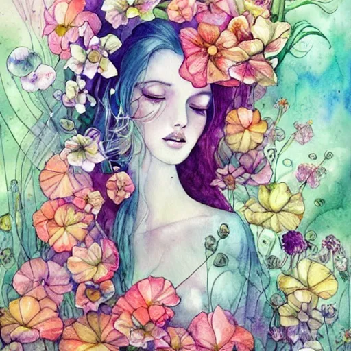 Prompt: watercolor garden by anna dittmann