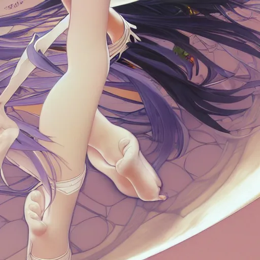 Prompt: detailed foot, digital art, painted by range murata, akiyuki shinbou, alphonse mucha, masamune shirow, josan gonzales, greg rutkowski makoto shinkai, highly detailed, realistic, cinematic, trending on pixiv fanbox