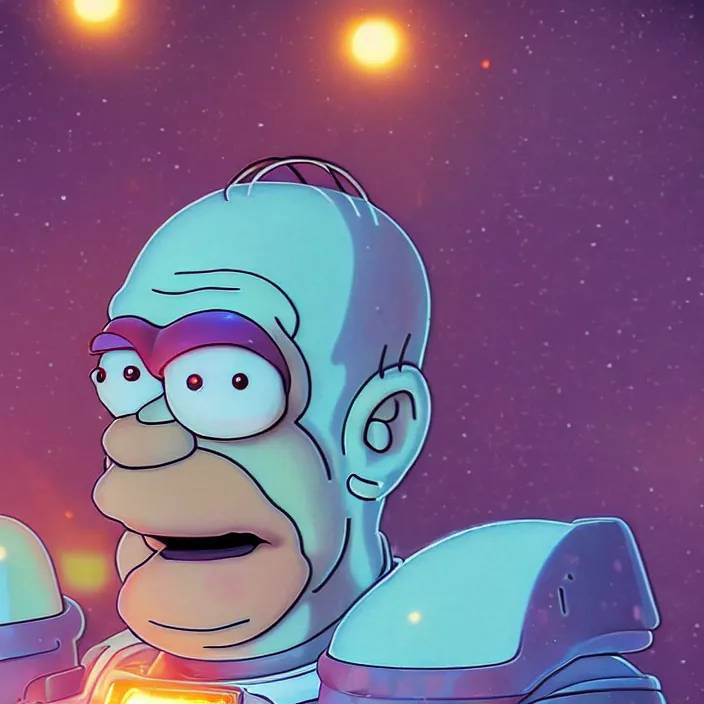 Prompt: portrait art of 8k ultra realistic retro futuristic Homer Simpson, lens flare, atmosphere, glow, detailed,intricate,blade runner, cybernetic, full of colour, cinematic lighting, trending on artstation, 4k, hyperrealistic, focused, extreme details,unreal engine 5, cinematic, masterpiece, art by ayami kojima, giger