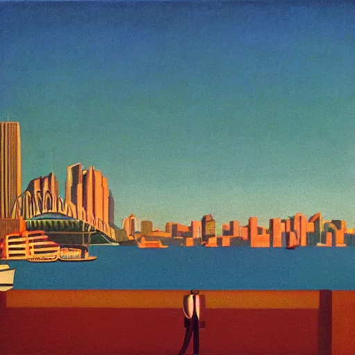 Image similar to Sydney painted by Rene Magritte