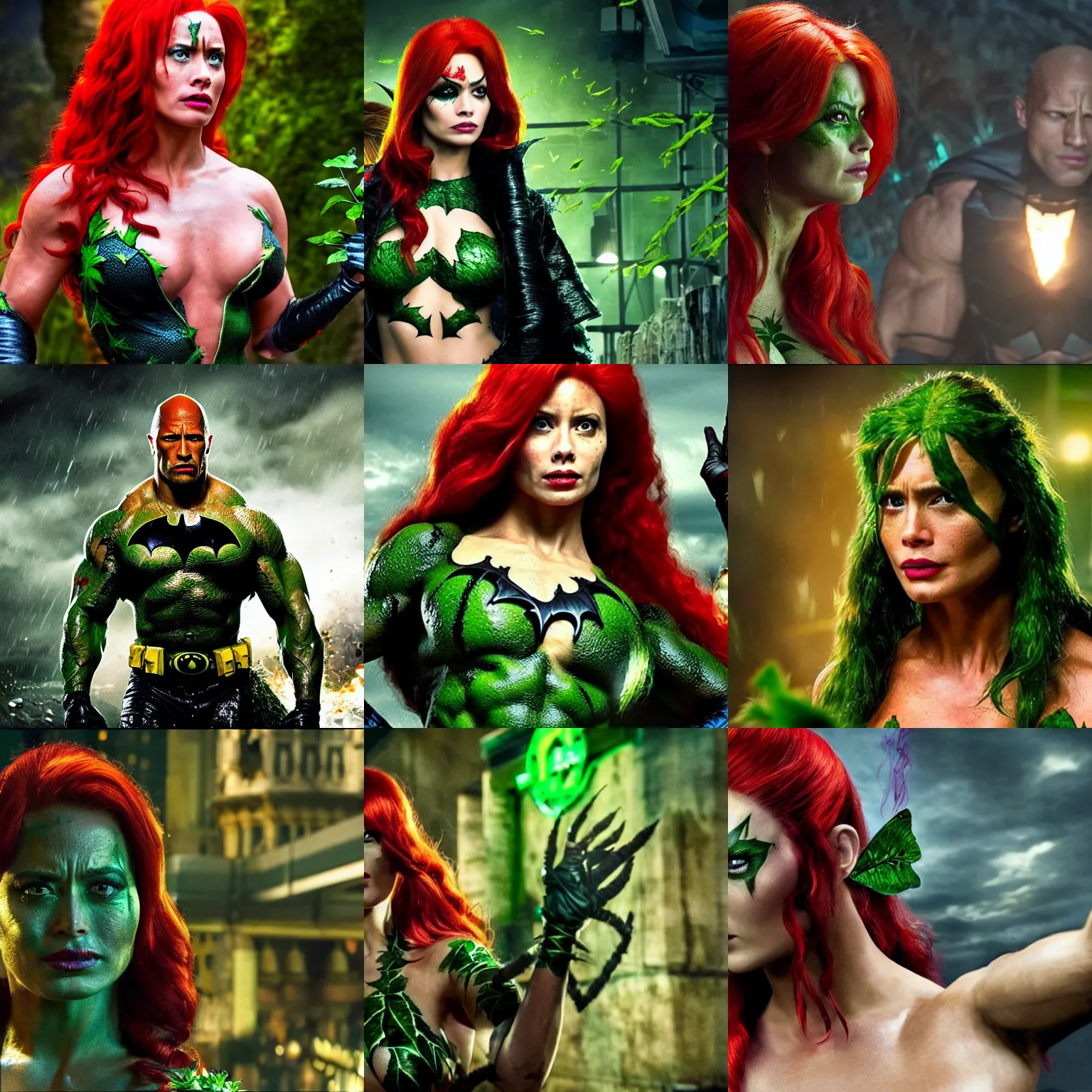 Prompt: stunning awe inspiring Dwayne Johnson as Poison Ivy 8k hdr Batman movie still amazing lighting