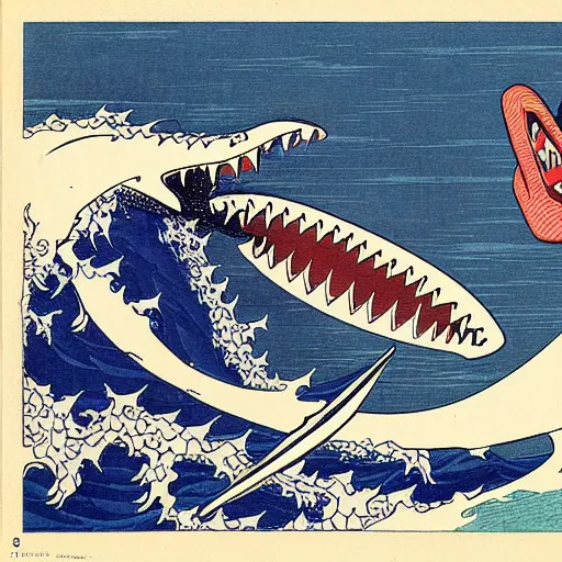 Image similar to beautiful shark by hokusai
