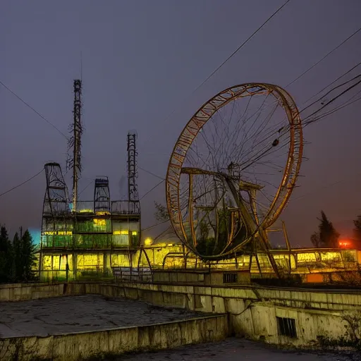 Prompt: the city of pripyat at night