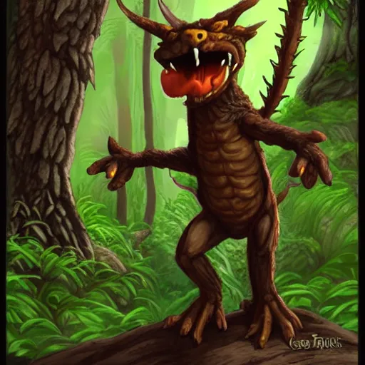 Image similar to kobold in a forest from d & d art by greg rutowski