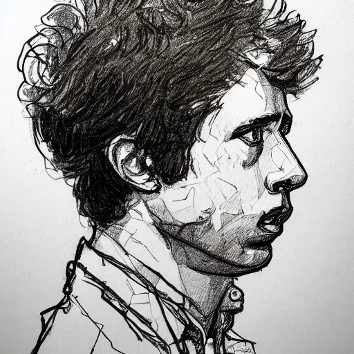 Image similar to a realistic yet scraggly portrait sketch of the side profile of a stern and sophisticated napoleon dynamite, trending on artstation, intricate details, in the style of frank auerbach, in the style of sergio aragones, in the style of martin ansin, in the style of david aja, in the style of mattias adolfsson