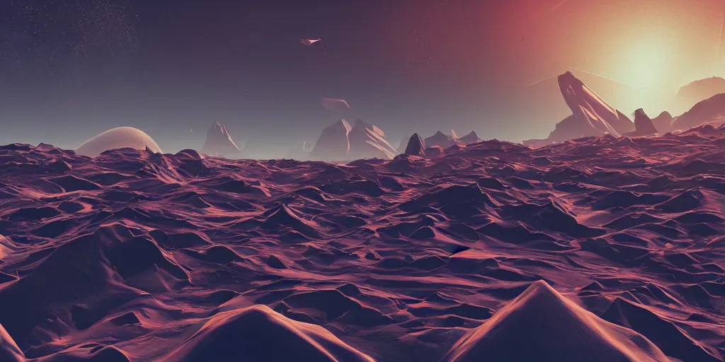 Image similar to abstract 3d landscape painted by zaha hadid in no mans sky style, redshift, octane