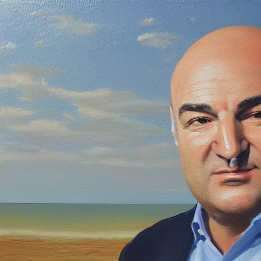 Image similar to kevin o'leary paintings, exposed in museums