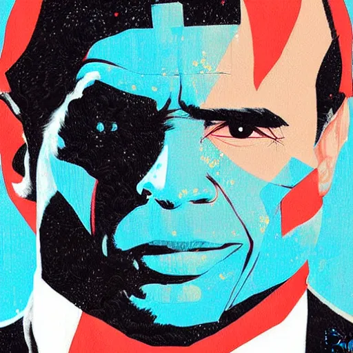 Image similar to Obama as Batman, painted by Conrad Roset