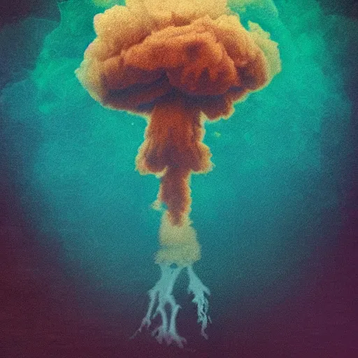 Prompt: 8 k capture scan of a mushroom cloud blooming into a peace sign, high textured, conceptual, intricate detailed photography, illustration sharp