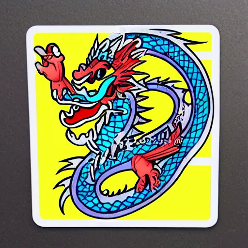 Prompt: A sticker of a cartoon Chinese dragon, stick figure, with lots of details.