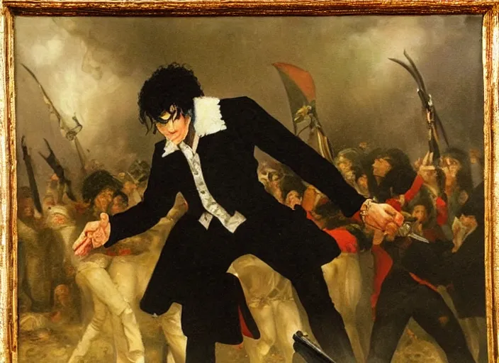 Image similar to romanticism painting of michael jackson during the french revolution