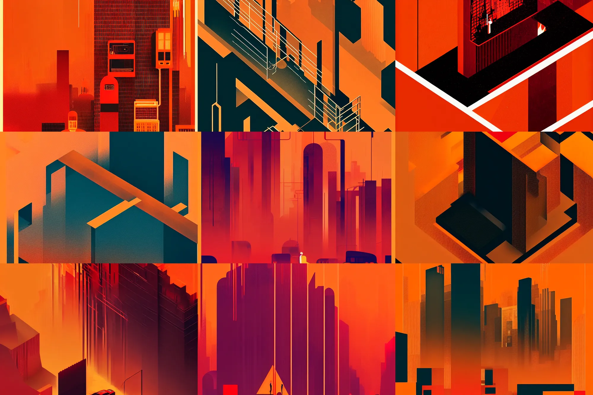 Prompt: ( ( dither ) ), editorial illustration a city burning inside an iphone, modern art deco, orange + red + black, ( ( mads berg ) ), christopher balaskas, victo ngai, rich grainy texture, detailed, dynamic composition, wide angle, matte print, modern brutalism