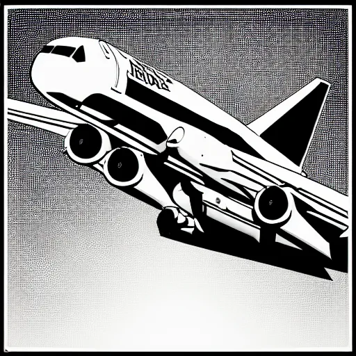 Prompt: D. B. Cooper, Northwest Orient Airlines Flight 305, Boeing 727, skydiving, vector art, golden ratio