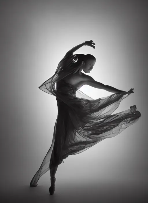 Image similar to a Photorealistic dramatic hyperrealistic render of a beautiful Female smoke dancer by Ken Brower and Deborah Ory of NYC Dance project,Lois Greenfield,Flowing cloth and smoke,Beautiful dynamic dramatic dark moody lighting,volumetric,shadows,cinematic atmosphere,Octane render,8K