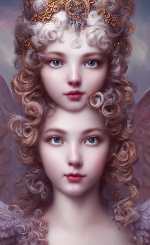 Image similar to pop surrealism, rococo, baroque hair, angelic young female seductive - fine - face, pretty face, key visual, realistic shaded perfect face, fine details by stanley artgerm lau, wlop, mark ryden, andrei riabovitchev, marc simonetti, and sakimichan, trending on artstation