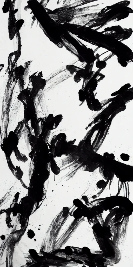 Image similar to high quality big chinese ink strokes, black and white, brush, drops, splash