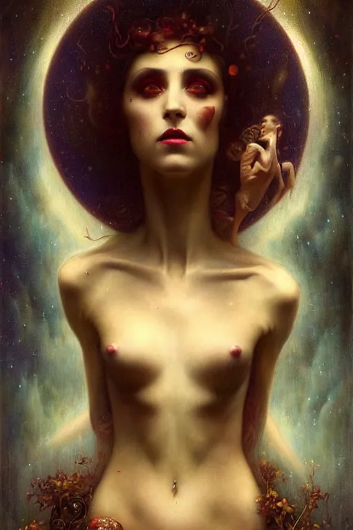 Image similar to life exists at the edge of chaos infected by night by tom bagshaw in the style of a modern gaston bussiere, alphonse muca, victor horta, steichen. anatomically correct. extremely lush detail. masterpiece. melancholic scene infected by night. perfect composition and lighting. sharp focus. high contrast lush surrealistic photorealism.