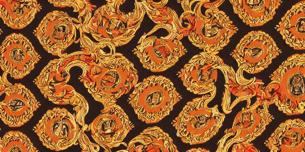 Image similar to versace gucci textile print detailed intricate orange gold black native american navajo digital file high resolution