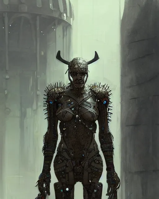 Prompt: a viking cyborg at clapham south tube station, real life skin, intricate, highly detailed, artstation, concept art, smooth, sharp focus, art by artgerm and greg rutkowski