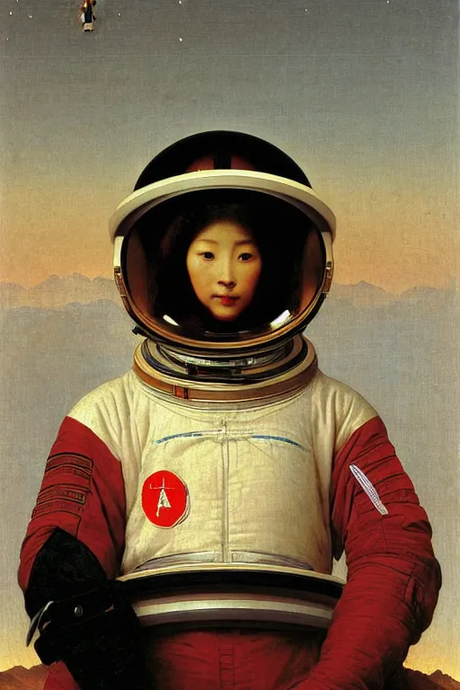 Image similar to portrait of a astronaut in astronaut closed helmet, chinese meticulous painting, by bouguereau