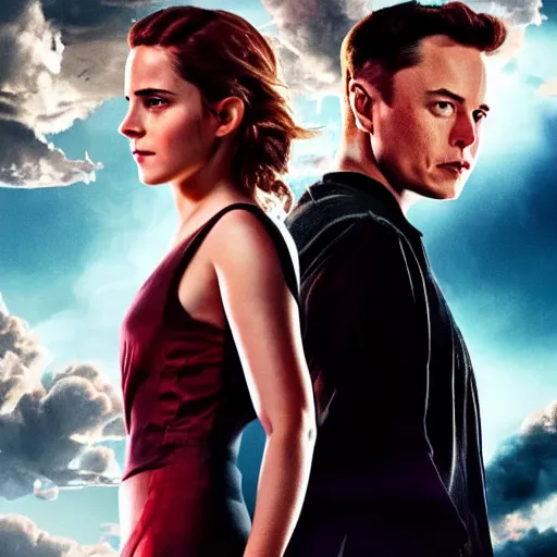 Prompt: elon musk and emma watson on epic sci fi movie poster 4k