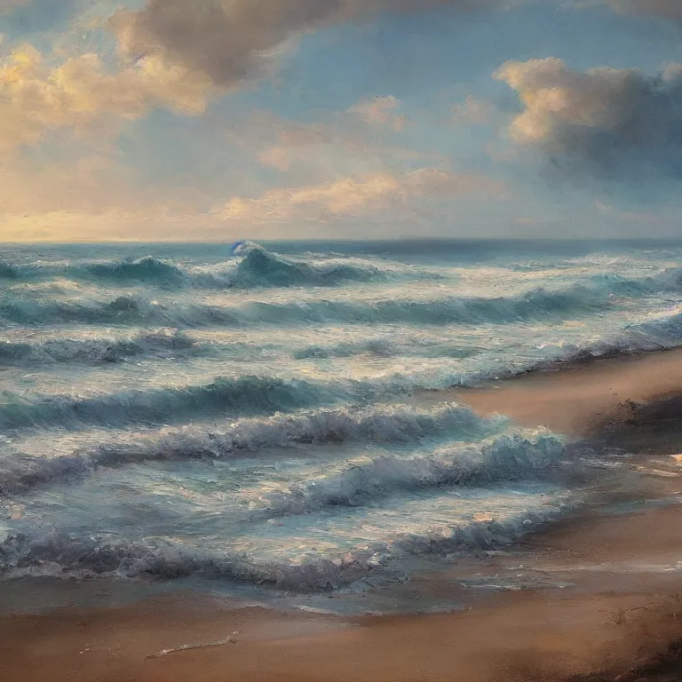 Image similar to a beautiful masterpiece painting of a coastal beach seascape in spring with by juan gimenez, award winning, trending on artstation,