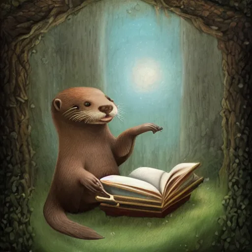 Image similar to an otter abbot reading his book, fantasy concept art by nicoletta ceccoli, mark ryden, lostfish, max fleischer