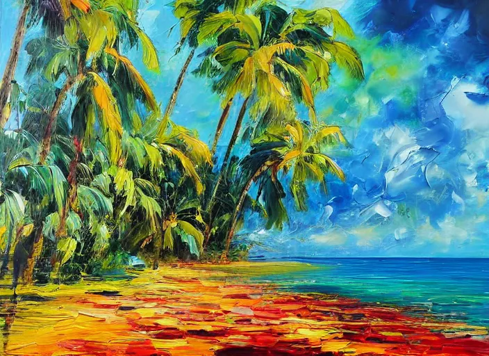 Image similar to palette knife painting of a tropical landscape, by Joshua Davison, by Justyna Kopania, by Joseph Lee