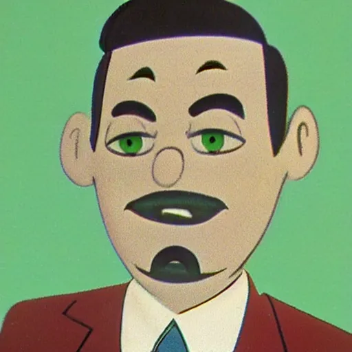 Image similar to man smirking looking towards the camera, 1 9 6 0 s animation, color
