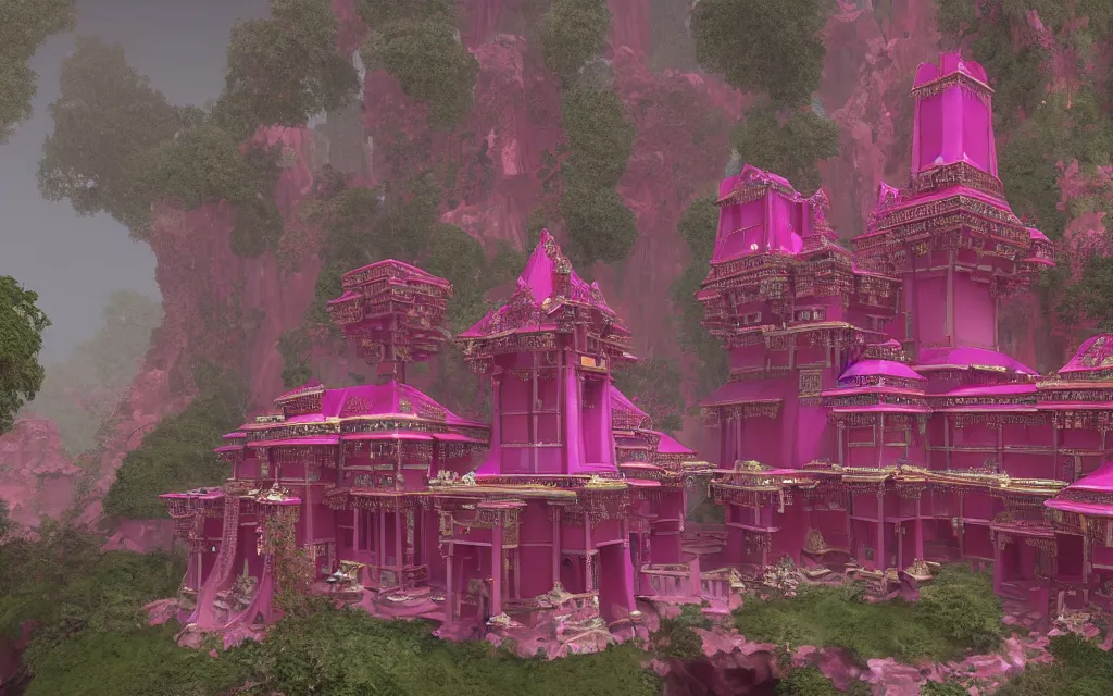 Prompt: a beautiful fractal ruby palace by Julius Horsthuis and Lee Madgwick, 4k resolution, detailed, trending on artstation