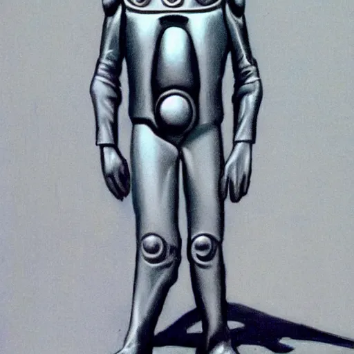 Image similar to a silver man, by ralph mac quarrie, retrofuturism,