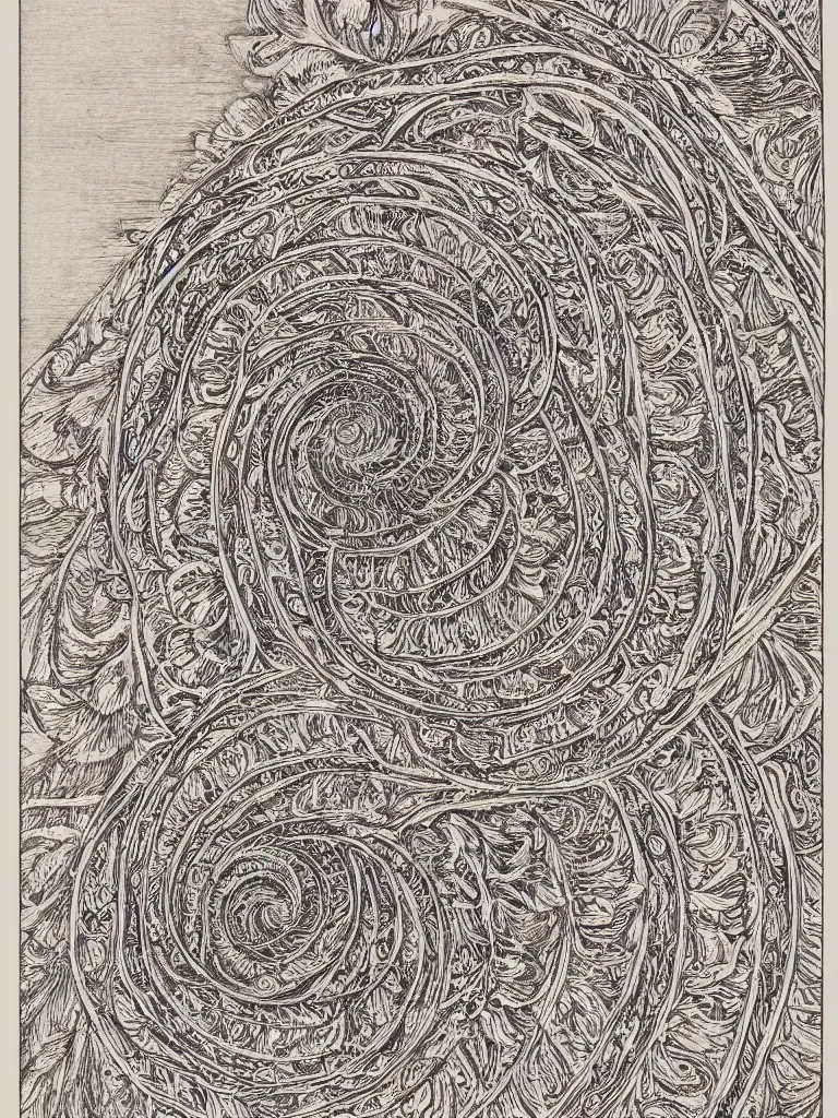 Image similar to beautiful decorative ornament fibonacci rhythms, highly detailed etching,