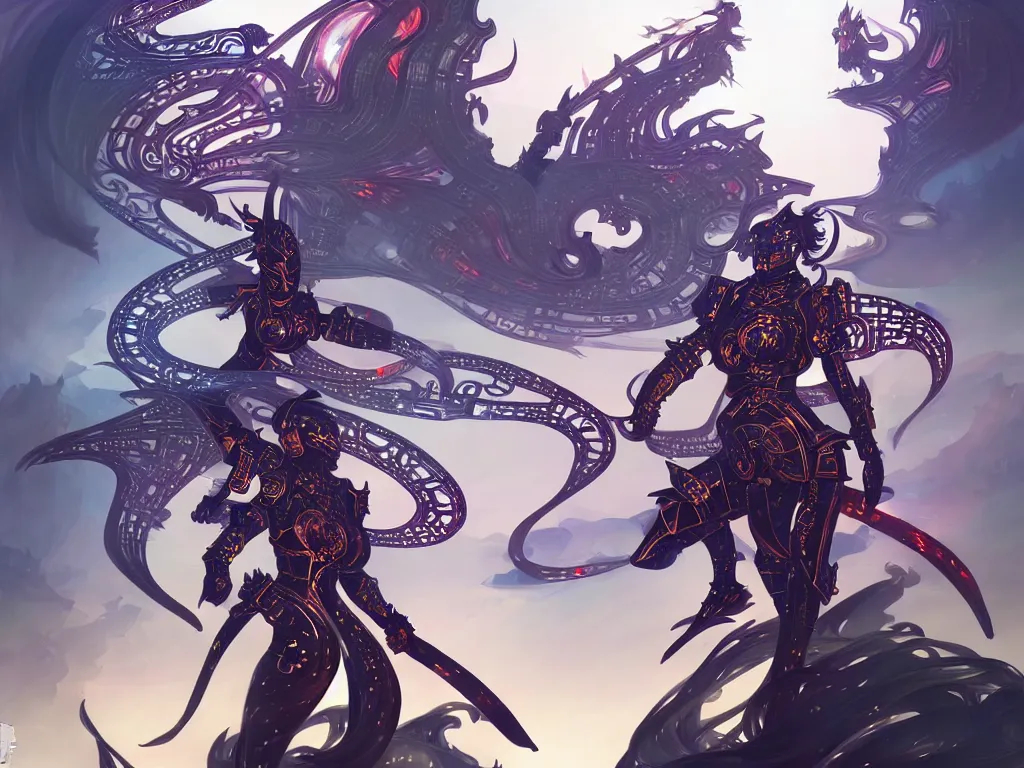 Prompt: hero action pose of futuristic knights of zodiac female, abstract chinese dragon concept art, at future neon tokyo light temple, ssci - fi and fantasy, intricate and very very beautiful and elegant, highly detailed, digital painting, artstation, sharp focus, illustration, art by tan zi and ayanamikodon and alphonse mucha and wlop