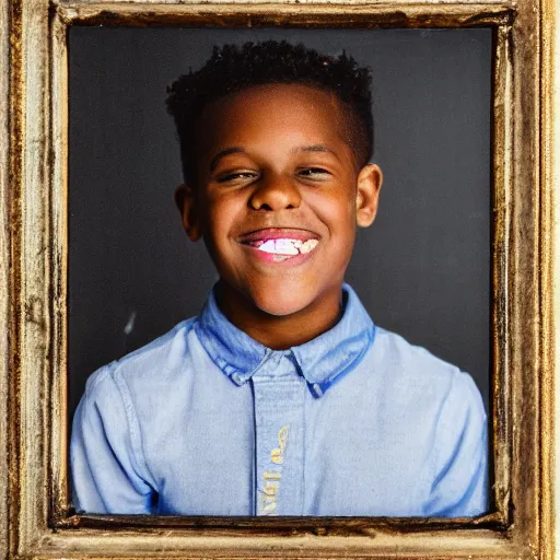 Image similar to portrait of a black boy smiling, studio portrait