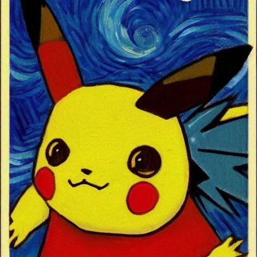 Prompt: van Gogh paintings pokemon card Pikachu
