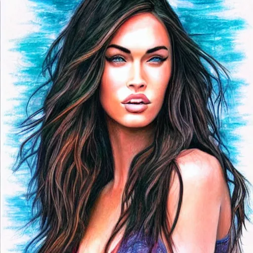 Image similar to “Megan Fox pastel paintings, ultra detailed portrait, 4k resolution”