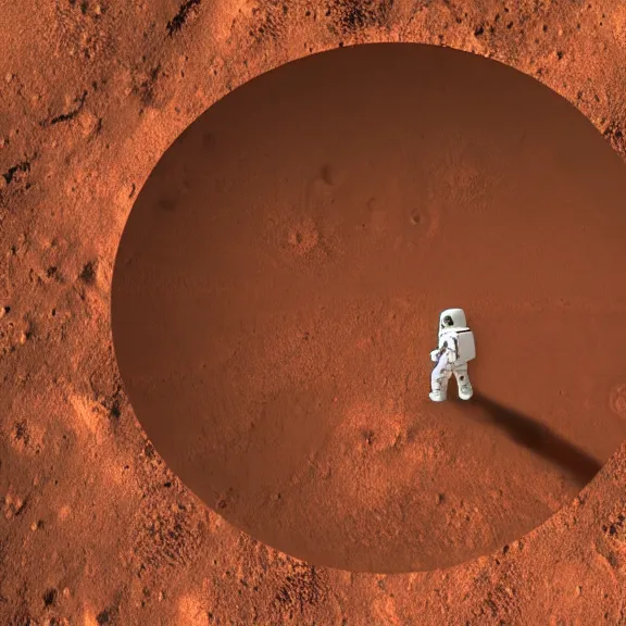 Image similar to a circular portal opened in an empty field showing an astronaut on the surface of mars on the other side. hyper realistic, 4 k