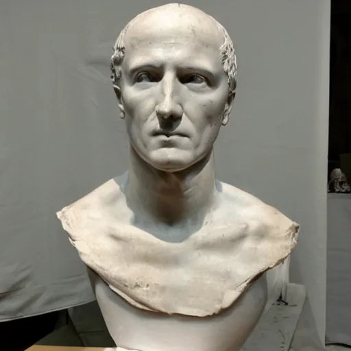 Prompt: julius cesar's bust made of flesh, bone, and skin