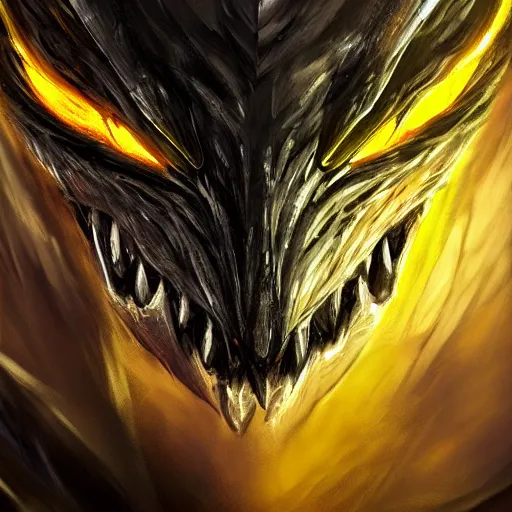 Image similar to Closeup portrait of black dragon head with yellow eyes, ultra realistic, fantasy, magic, dnd