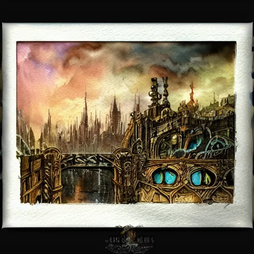 Image similar to #Fantasy #Landscape Collection Original #Watercolor #Painting Steampunk Scifi Surreal Land Whimsical #Ornate #Concept #Art #World Building Cityscape