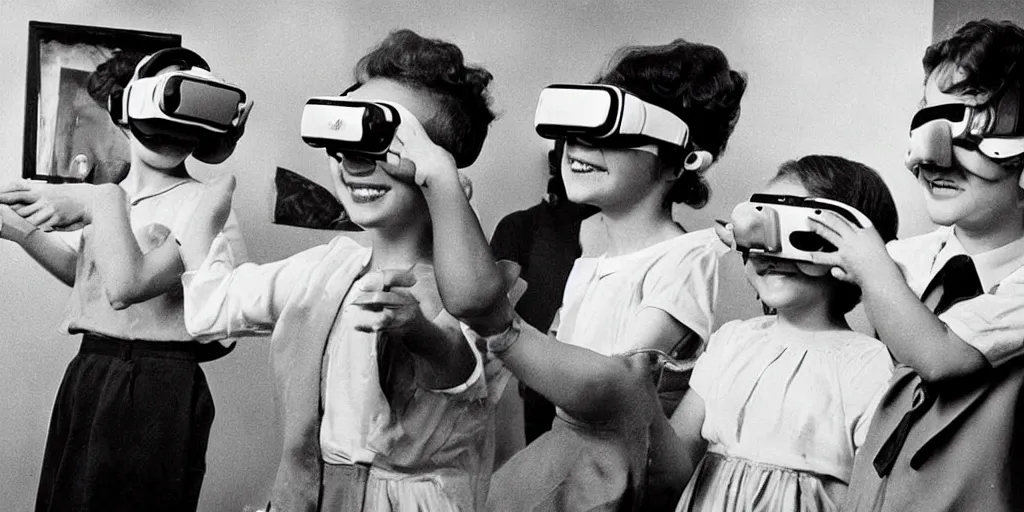 Image similar to people from the 1 9 5 0 s playing with virtual reality goggles