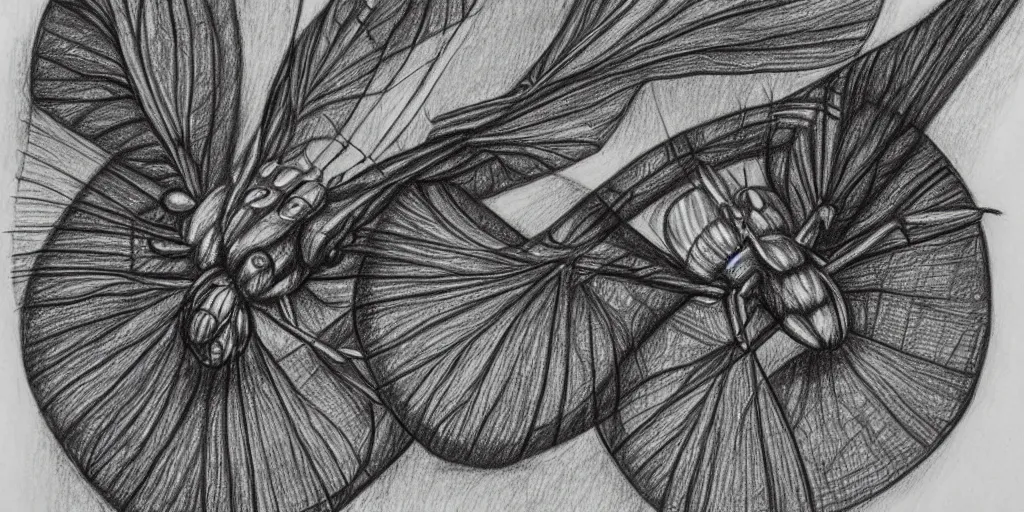 Image similar to pencil drawing of an insect, abstract, surrealism, hyper detail, line art