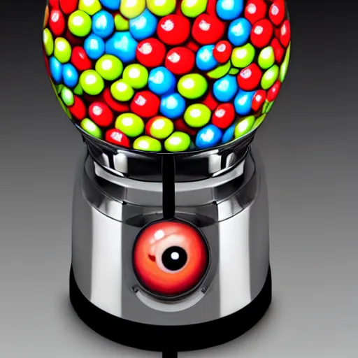 Prompt: gumball machine full of eyeballs instead of gumballs