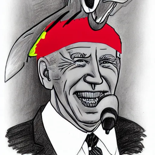 Image similar to drawing, Joe Biden dressed as a dinosaur, open-faced drawing, Joe Biden dressed as a dinosaur, open-faced