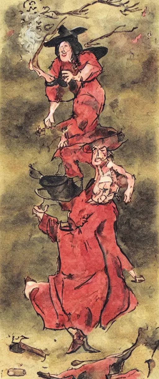 Image similar to grandma witches dancing around a fire with old skin and muscle and fat and blood