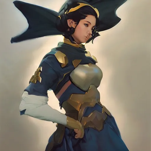 Image similar to greg manchess portrait of partially armored girl sorcerer as overwatch character, matte painting, bold shapes, hard edges, by huang guangjian, gil elvgren, sachin teng. in a beautiful landscape full of emotions, cgsociety masterpiece, artstation trending, by rossdraws, ghibli, kimi no na wa, greg rutkowski, simon stalberg, greg manchess