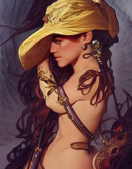 Image similar to fully clothed pirate captain personified. sun, summer, strength, knowledge, smart, portrait, symmetrical, highly detailed, digital painting, artstation, smooth, sharp focus, illustration, strength, art by artgerm and alphonse mucha and louis theophile hingre