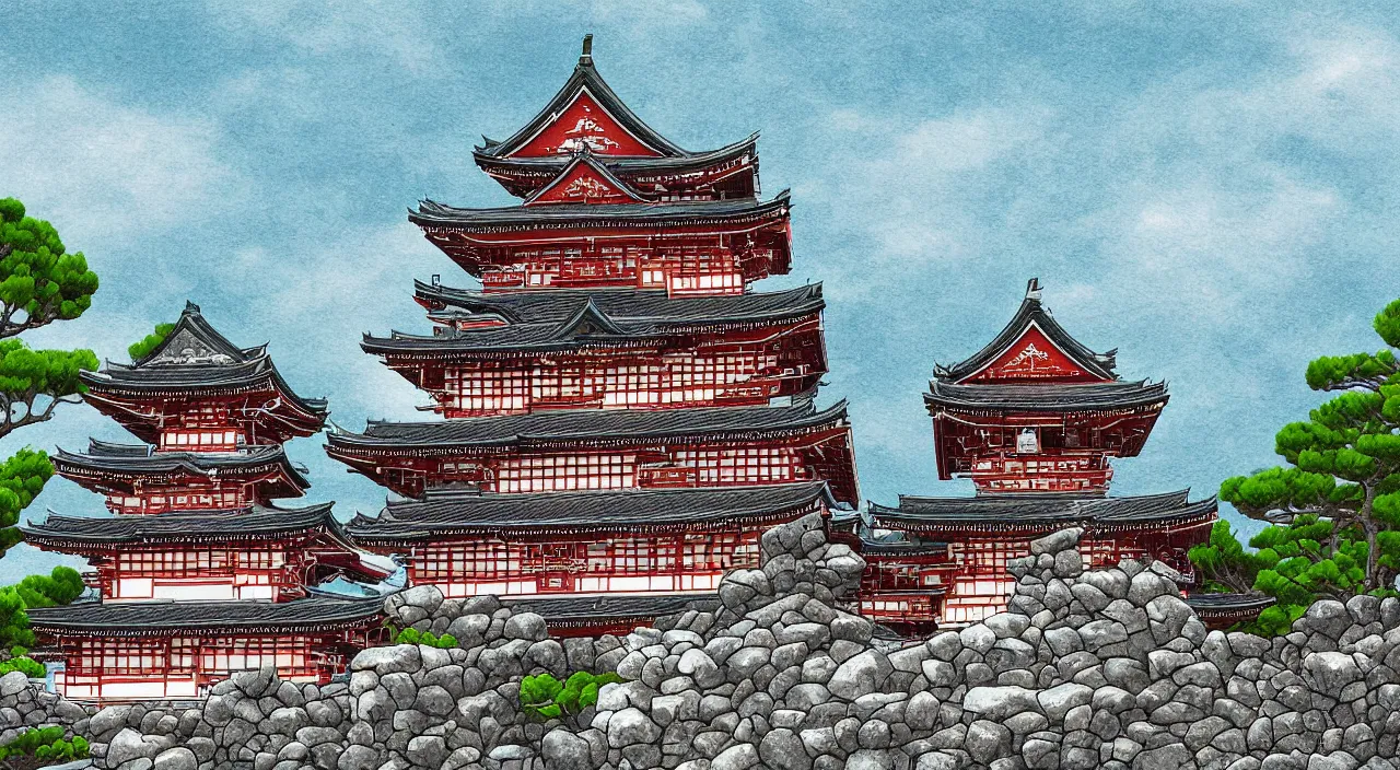 Prompt: digital art of a Japanese castle