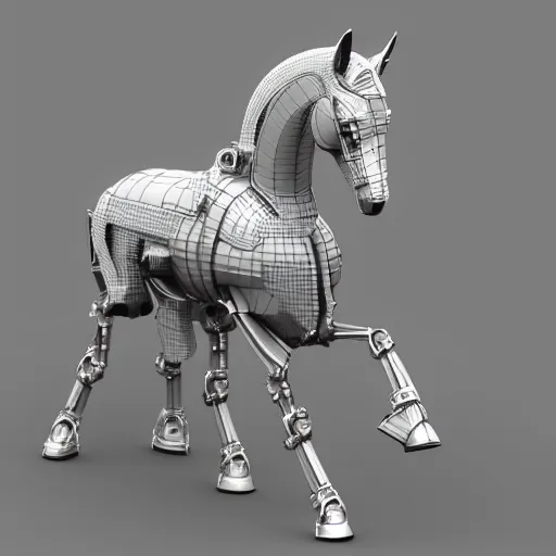 Prompt: a cybernetically enhanced horse, digital art, 3 d render, blender,